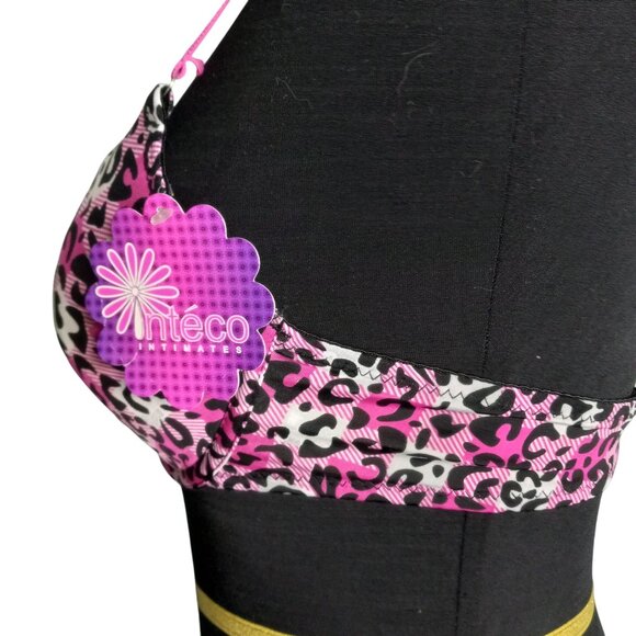 Inteco Intimates Bra 34C Pink Black Leopard Print Adjustable Straps Lingerie NEW - Picture 3 of 6